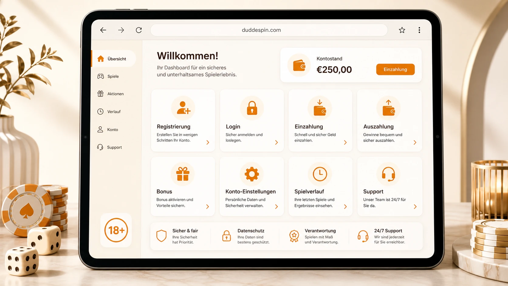 Funktionen der Dudespin Casino App
