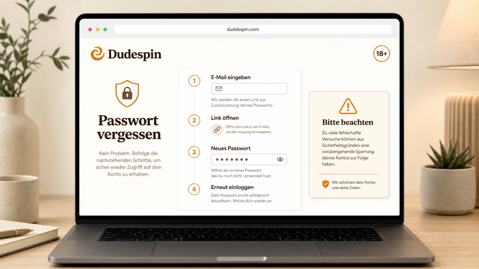 Passwort vergessen – Dudespin Konto wiederherstellen