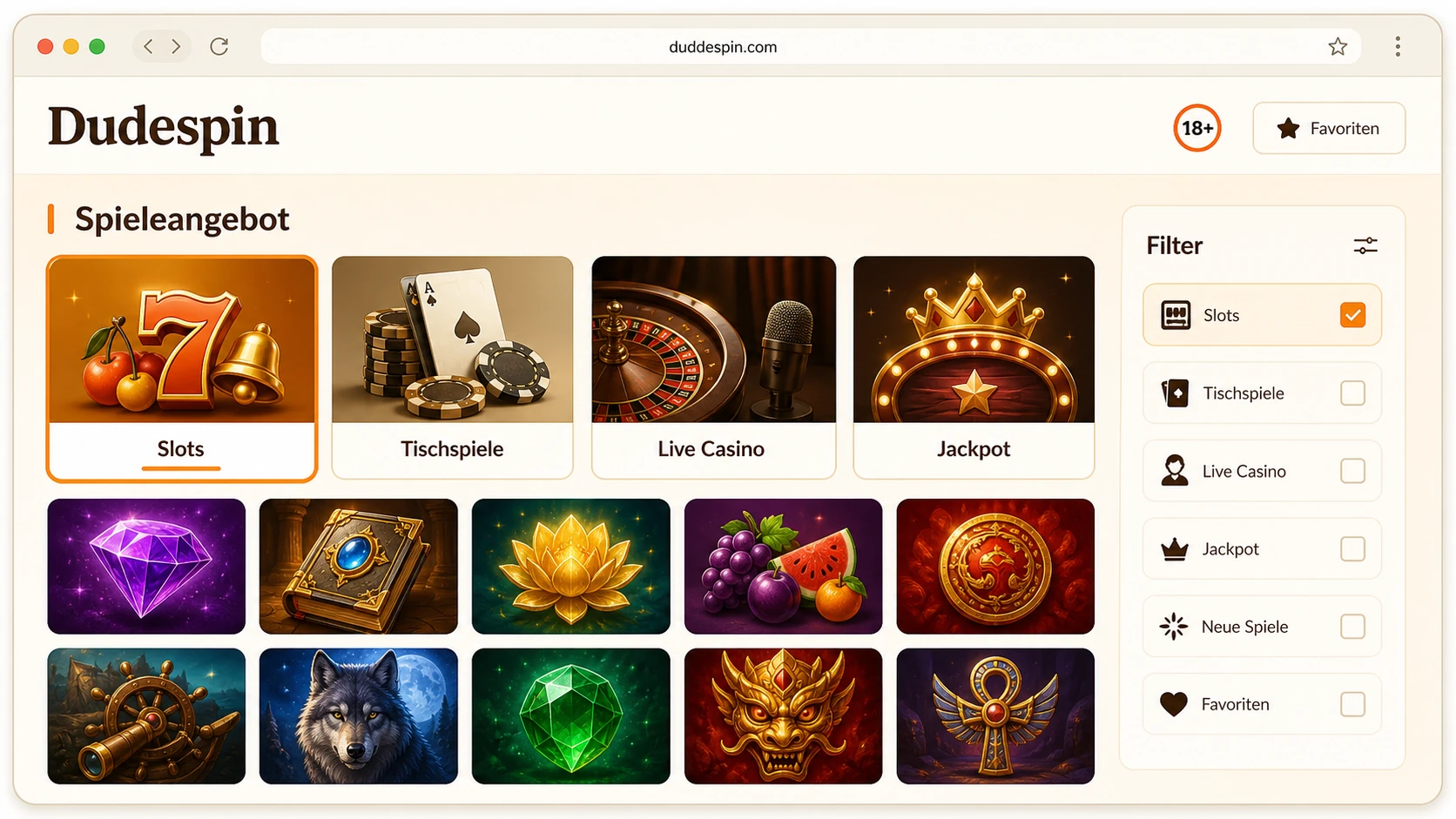 Das Spieleangebot im Dudespin Online Casino