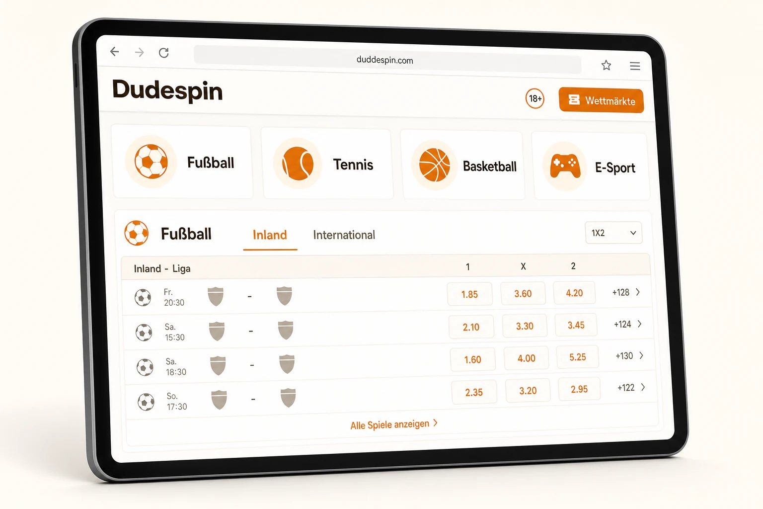 Verfügbare Sportarten bei Dudespin